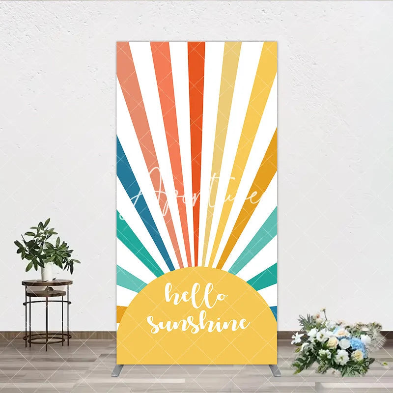 Aperturee - Aperturee Bright Colorful Sunburst Rays Hello Sunshine Rectangle Arch Backdrop Summer Birthday Party Decor