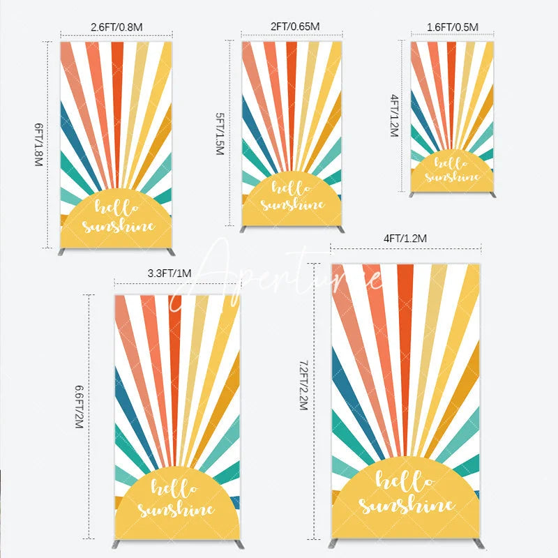 Aperturee - Aperturee Bright Colorful Sunburst Rays Hello Sunshine Rectangle Arch Backdrop Summer Birthday Party Decor