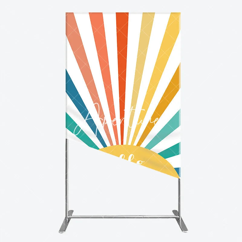 Aperturee - Aperturee Bright Colorful Sunburst Rays Hello Sunshine Rectangle Arch Backdrop Summer Birthday Party Decor