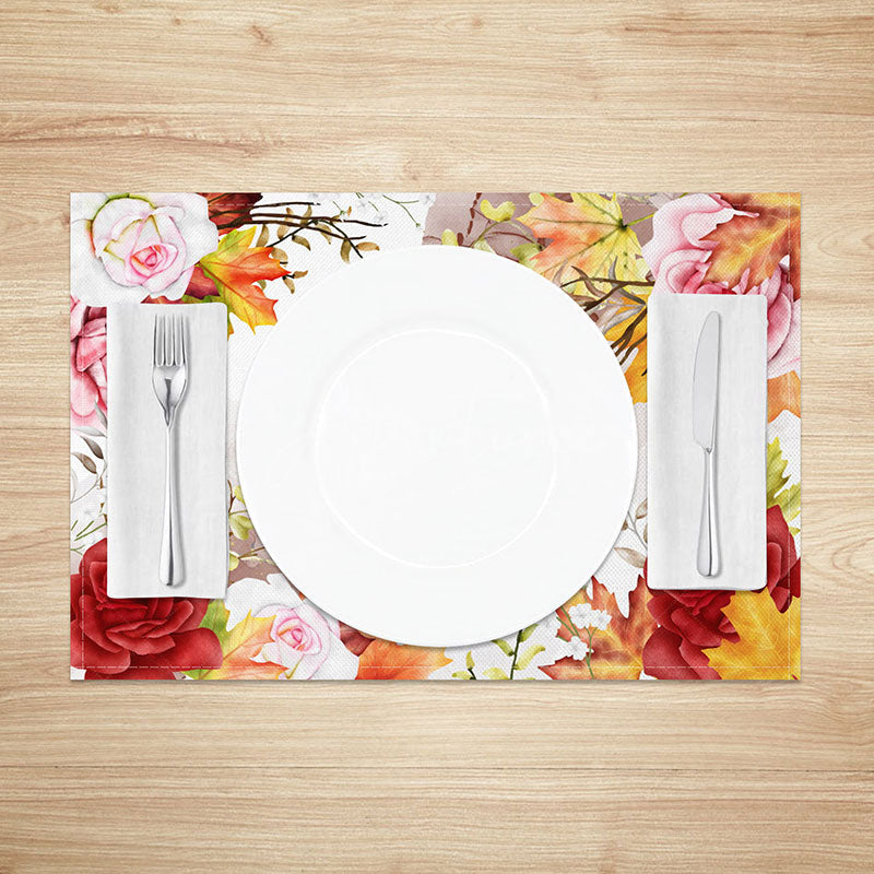 Aperturee - Aperturee Bright Floral Placemats Set of 4 in Red Pink and Yellow for Summer Fiesta and Garden Party Decor