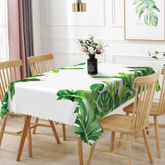 Aperturee - Aperturee Bright Green Tropical Leaf Border Rectangle Tablecloth Banana Leaf and Monstera Table Cover Summer Decor