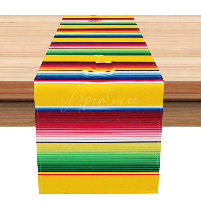 Aperturee - Aperturee Bright Mexican Stripe Table Runner for Fiesta Decor Colorful Serape for Cinco de Mayo Taco Tuesday Party
