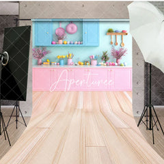 Aperturee - Aperturee Bright Pink Blue Easter Kitchen Sweep Photo Backdrop