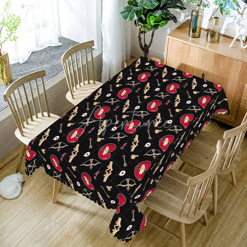 Aperturee - Aperturee Broken Heart Bandage Rectangle Tablecloth Black Anti Valentine Pattern Funny Breakup Party Dining Decor