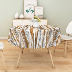 Aperturee - Aperturee Brown Abstract Brushstroke Stripe Round Tablecloth for Modern Earth Tone and Rustic Dining Table Decor