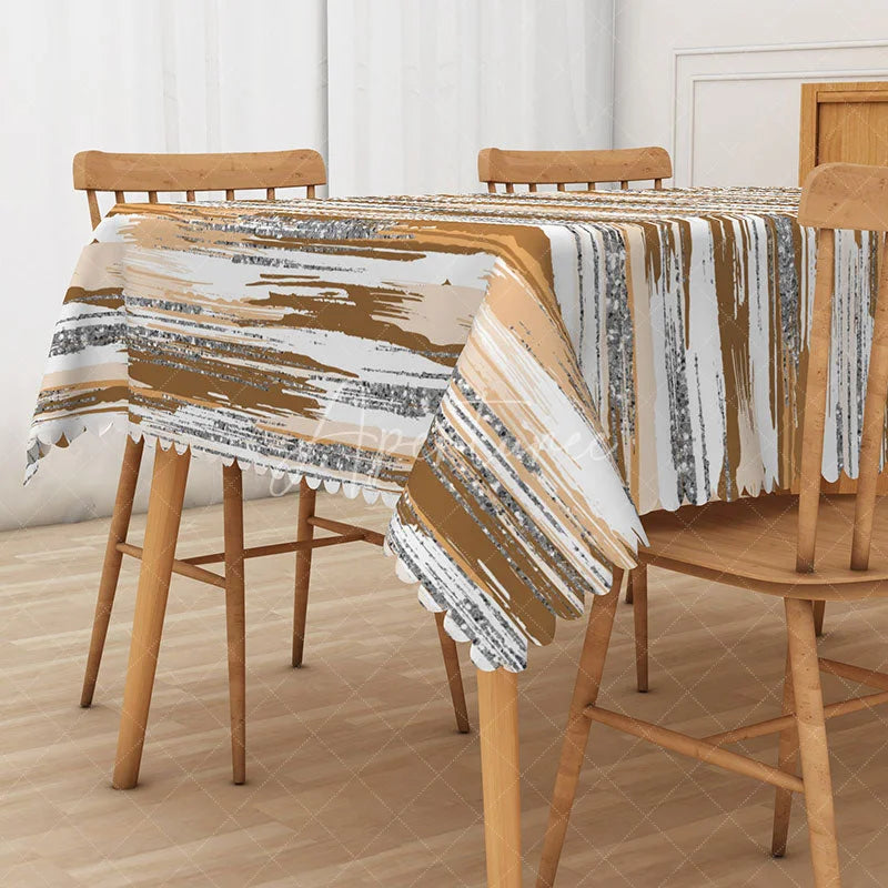 Aperturee - Aperturee Brown and Grey Gradient Glitter Rectangle Tablecloth for Neutral and Elegant Modern Party Decor