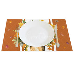 Aperturee - Aperturee Brown Pumpkin and Sunflower with Bow Set of 4 Placemats for Rustic Autumn and Thanksgiving Decor