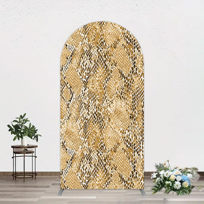 Aperturee - Aperturee Brown Python Skin Pattern Happy Birthday Arch Backdrop