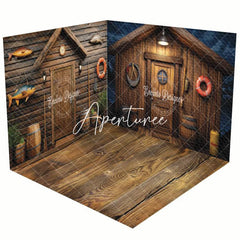 Aperturee - Aperturee Brown Retro Wooden Fishing Cabin Room Set Backdrop