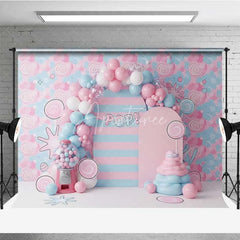 Aperturee - Aperturee Bubblegum and Candy Photography Backdrop Pink and Blue Lollipops Party Banner