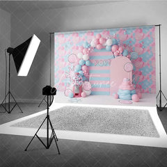 Aperturee - Aperturee Bubblegum and Candy Photography Backdrop Pink and Blue Lollipops Party Banner