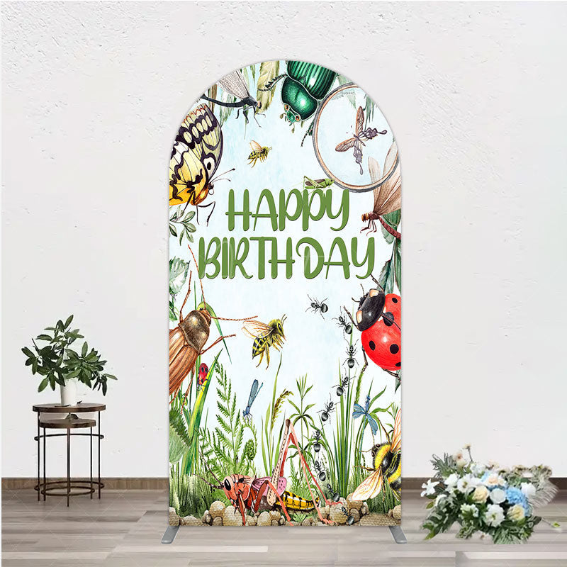 Aperturee - Aperturee Bug Themed Happy Birthday Arch Backdrop Insect Explorer with Magnifying Glass Kids Garden Party Decor