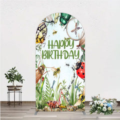 Aperturee - Aperturee Bug Themed Happy Birthday Arch Backdrop Insect Explorer with Magnifying Glass Kids Garden Party Decor