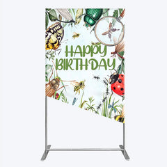 Aperturee - Aperturee Bug Themed Happy Birthday Rectangle Backdrop Insect Explorer with Magnifying Glass Kids Garden Party Decor