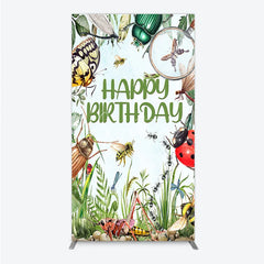 Aperturee - Aperturee Bug Themed Happy Birthday Rectangle Backdrop Insect Explorer with Magnifying Glass Kids Garden Party Decor