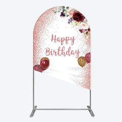 Aperturee - Aperturee Burgundy Floral Balloon Rose Birthday Arch Backdrop