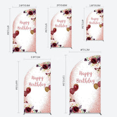 Aperturee - Aperturee Burgundy Floral Balloon Rose Birthday Half Moon Arch Backdrop