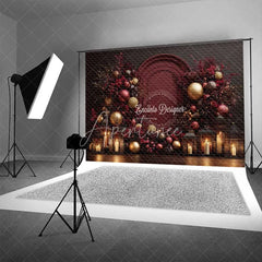 Aperturee - Aperturee Burgundy Red Christmas Backdrop Elegant Floral Arch Gold Ornament Photography Background