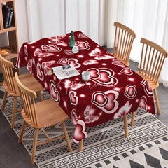 Aperturee - Aperturee Burgundy Red Glowing Heart Butterfly Rectangle Tablecloth Deep Red Neon Light Effect Passionate Dining Decor