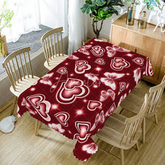 Aperturee - Aperturee Burgundy Red Glowing Heart Butterfly Rectangle Tablecloth Deep Red Neon Light Effect Passionate Dining Decor