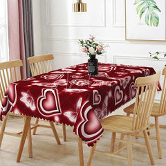 Aperturee - Aperturee Burgundy Red Glowing Heart Butterfly Rectangle Tablecloth Deep Red Neon Light Effect Passionate Dining Decor