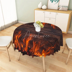 Aperturee - Aperturee Burning Fire Wooden Round Tablecloth Rustic Flame Campfire Table Cover for Outdoor Party