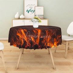 Aperturee - Aperturee Burning Fire Wooden Round Tablecloth Rustic Flame Campfire Table Cover for Outdoor Party