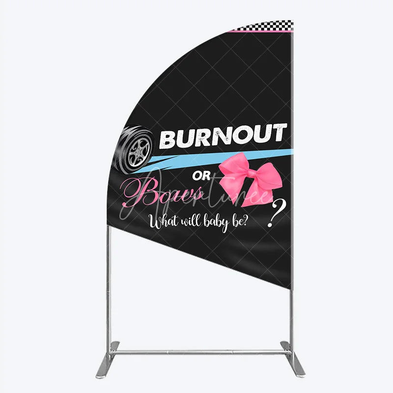 Aperturee - Aperturee Burnout or Bows Gender Reveal Half Moon Arch Backdrop What Will Baby Be Racing and Bows Baby Shower Background