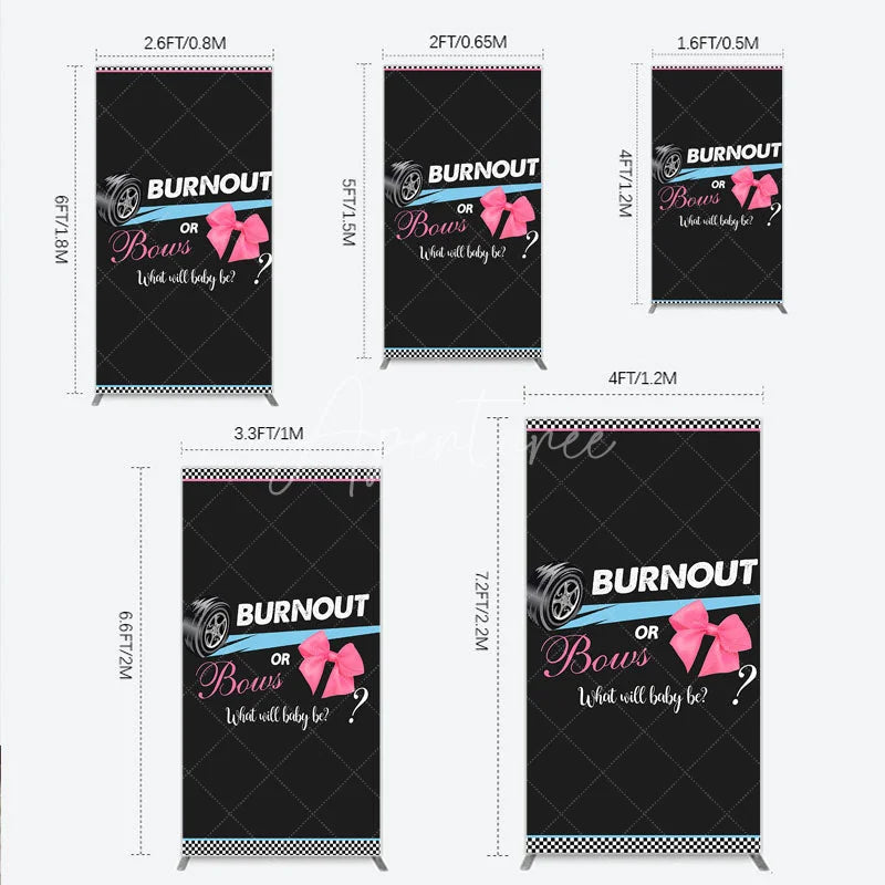 Aperturee - Aperturee Burnout or Bows Gender Reveal Rectangle Backdrop What Will Baby Be Racing and Bows Baby Shower Background