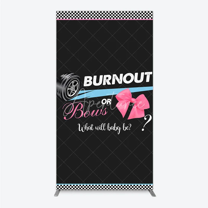 Aperturee - Aperturee Burnout or Bows Gender Reveal Rectangle Backdrop What Will Baby Be Racing and Bows Baby Shower Background