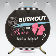 Aperturee - Aperturee Burnout or Bows Gender Reveal Round Backdrop Racing Car and Pink Bow Baby Shower Party Decoration