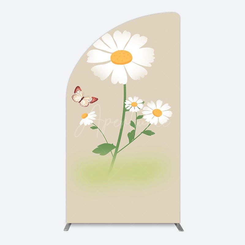 Aperturee - Aperturee Butterfly And Daisy Floral Birthday Half Moon Arch Backdrop