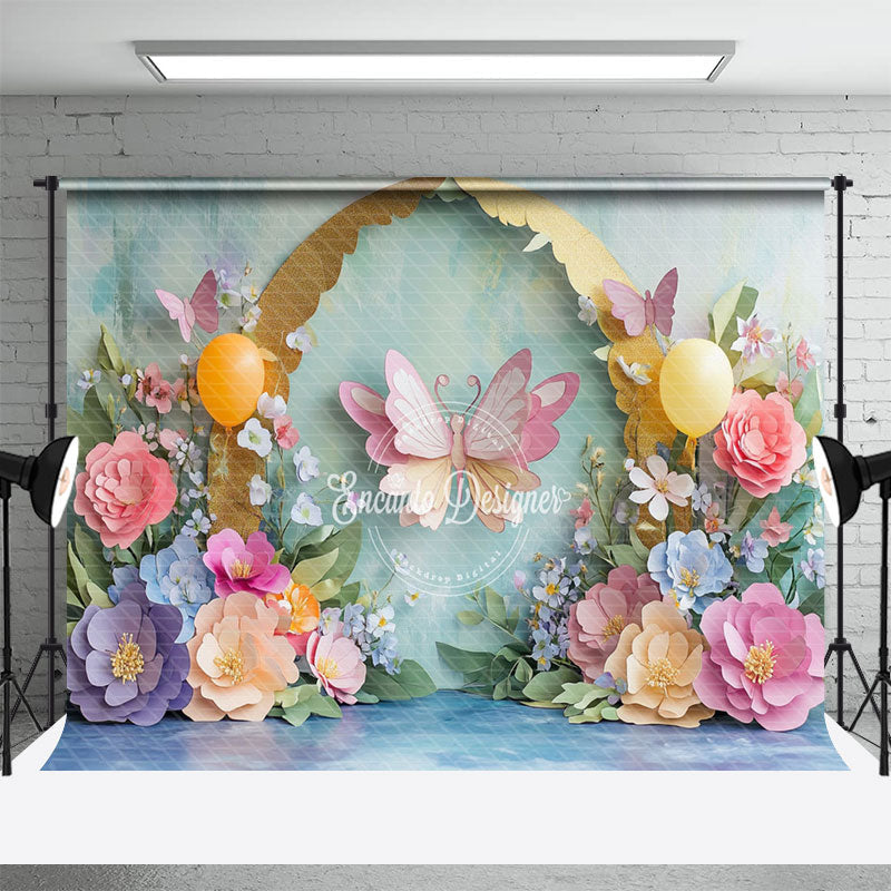 Aperturee - Aperturee Butterfly Colorful Floral Aesthetic Photo Backdrop