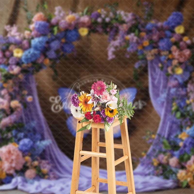 Aperturee - Aperturee Butterfly Floral Arch Wedding Photography Backdrop