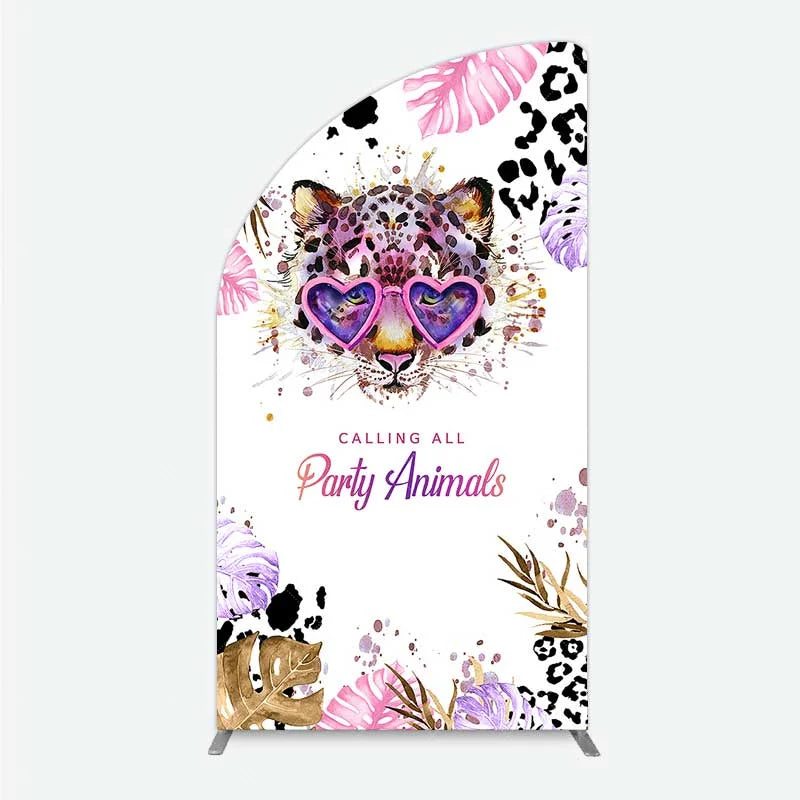 Aperturee - Aperturee Calling All Party Animals Half Moon Arch Backdrop Wild Leopard Pink Glasses Safari Decor
