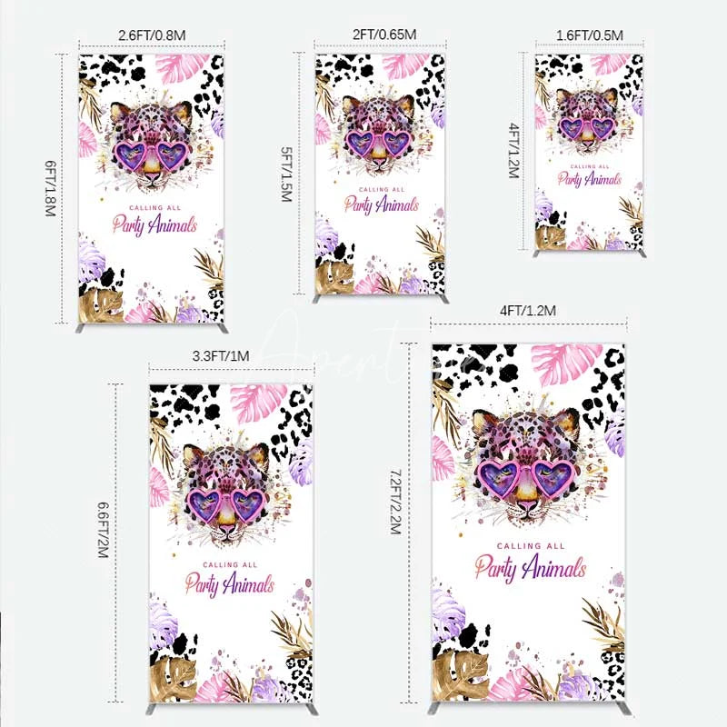 Aperturee - Aperturee Calling All Party Animals Rectangle Backdrop Wild Leopard Pink Glasses Safari Decor