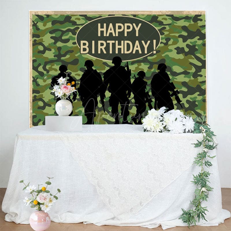Aperturee - Aperturee Camouflage Soldier Happy Birthday Backdrop For Boy