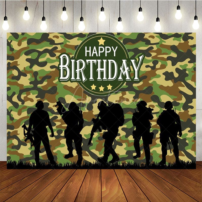 Aperturee - Aperturee Camouflage Soldier Silhouette Birthday Backdrop