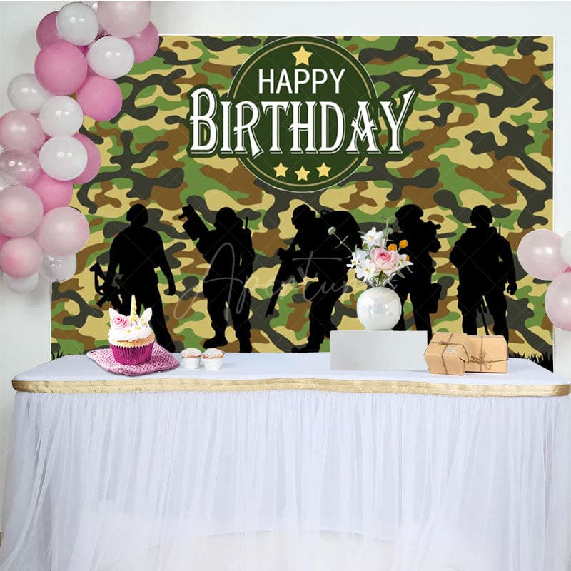 Aperturee - Aperturee Camouflage Soldier Silhouette Birthday Backdrop