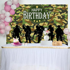 Aperturee - Aperturee Camouflage Soldier Silhouette Birthday Backdrop