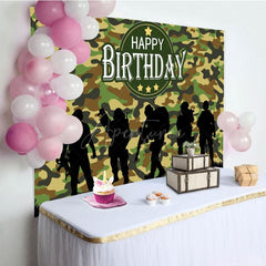 Aperturee - Aperturee Camouflage Soldier Silhouette Birthday Backdrop