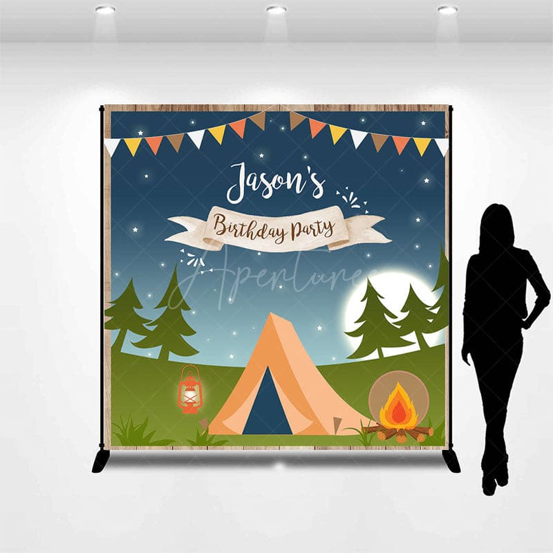 Aperturee - Aperturee Camping Night Jungle Flags Custom Birthday Backdrop