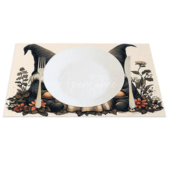 Aperturee - Aperturee Candlelight Dinner Gnome Set of 4 Placemats Romantic Valentine Table Mat Black Hat Couple Decoration