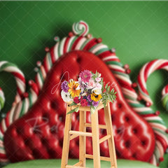 Aperturee - Aperturee Candy Cane Headboard Christmas Backdrop Red Tufted Bed Background Whimsical Sweet Winter Holiday Party Decoration