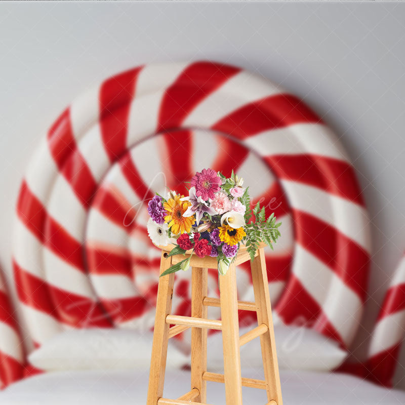 Aperturee Aperturee Candy Cane Headboard Photography Backdrop Red and White Swirl Lollipop Bed Christmas Candyland Photo Prop