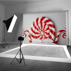 Aperturee Aperturee Candy Cane Headboard Photography Backdrop Red and White Swirl Lollipop Bed Christmas Candyland Photo Prop