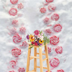Aperturee - Aperturee Candy Cane Lane Backdrop Red White Peppermint Swirl Path Snowy Ground Top View Photo Background