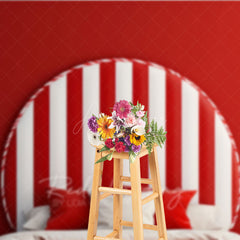 Aperturee Aperturee Candy Cane Stripe Headboard Photography Backdrop Red and White Christmas Bed Holiday Candyland Studio Photo Prop