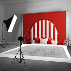 Aperturee Aperturee Candy Cane Stripe Headboard Photography Backdrop Red and White Christmas Bed Holiday Candyland Studio Photo Prop