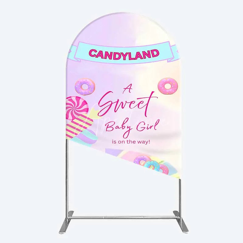 Aperturee - Aperturee Candyland Sweet Baby Girl is on the Way Arch Backdrop Pink Sweet One Donut and Candy Party Decorations